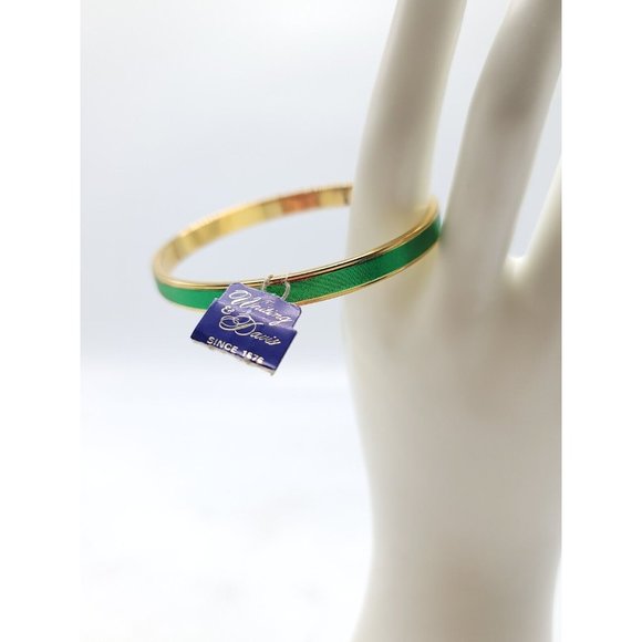 Whiting & Davis Jewelry - Whiting Davis New Old Stock Gold Tone Green Enamel Bangle Bracelet Less Wide